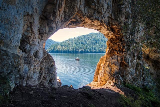 mountains, window, rocks