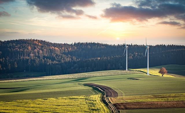 windmills, fields, land