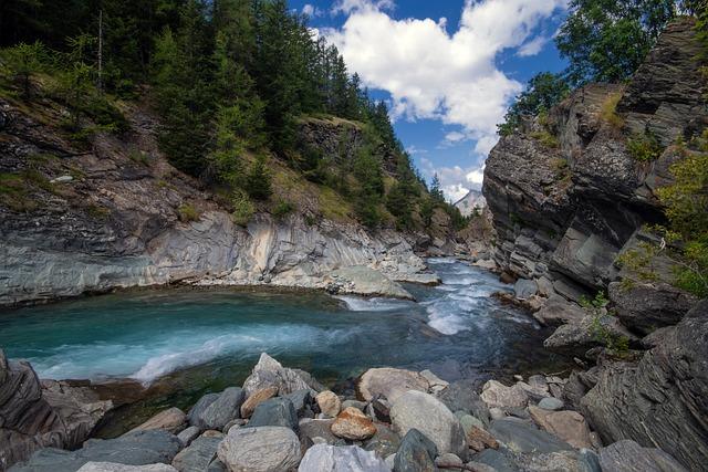 torrent, river, mountain