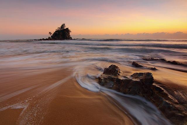 beach, sunset, sea