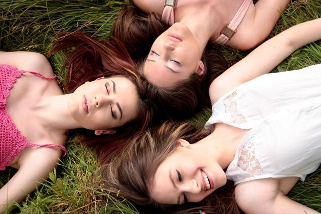 women, friends, meadow