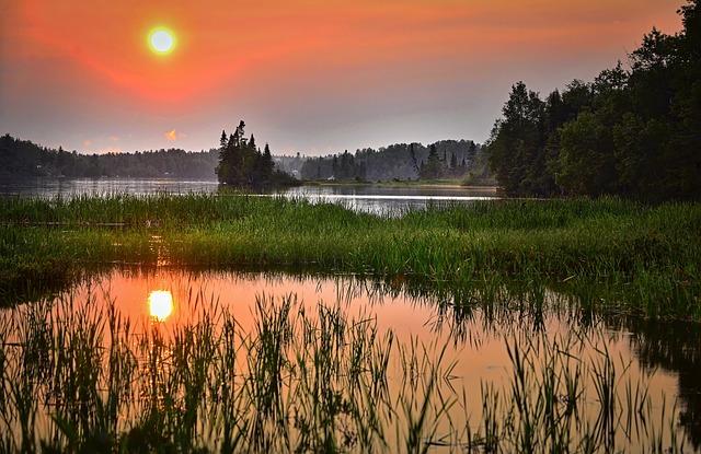 sunset, lake, landscape