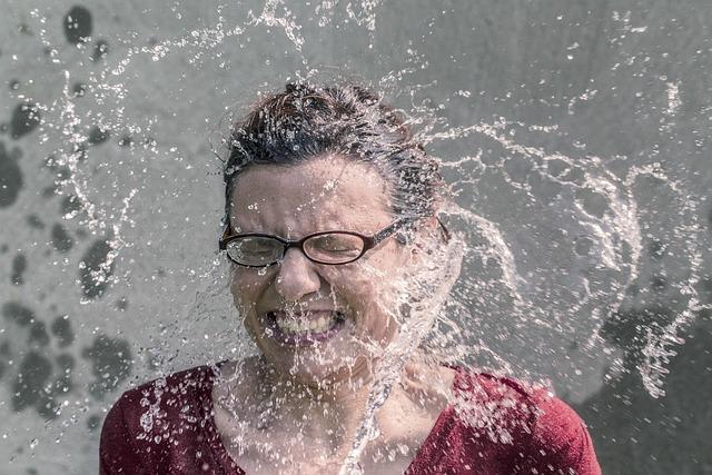 woman, splash, water, face, glasses, girl, female, refreshment, ice bucket challenge, expression, grimace, shock, nature, fun, cold, wet