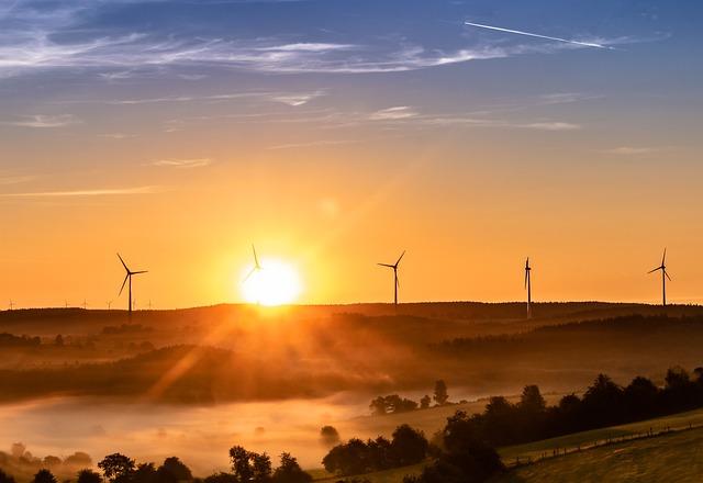 sunrise, wind farm, wind park