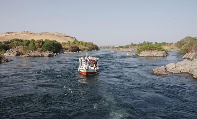egypt, aswan, nile, cataract, ship, nature, navigation, whirlpool, rocks, river, desert