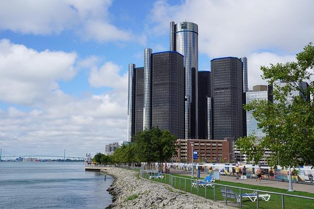 detroit, gm renaissance center, detroit skyline