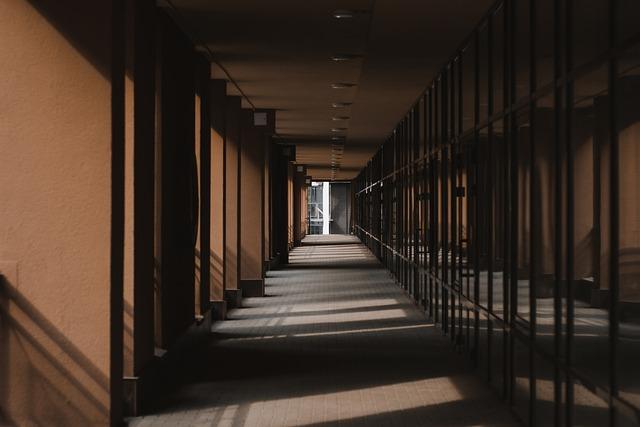 corridor, building, shadows